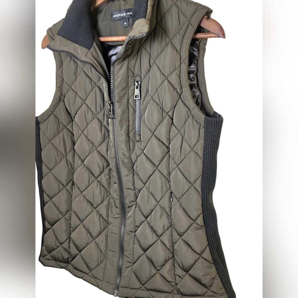 Andrew Marc Women's Quilted Puffer Vest Full Zip β Earthy Khaki Green β Size M - Picture 4 of 17
